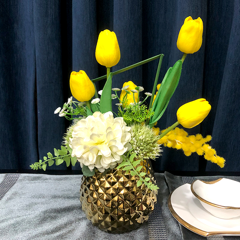 Light luxury table flower simulation flower golden ceramic vase decoration flower flower arrangement table fake flower living room coffee table flower art