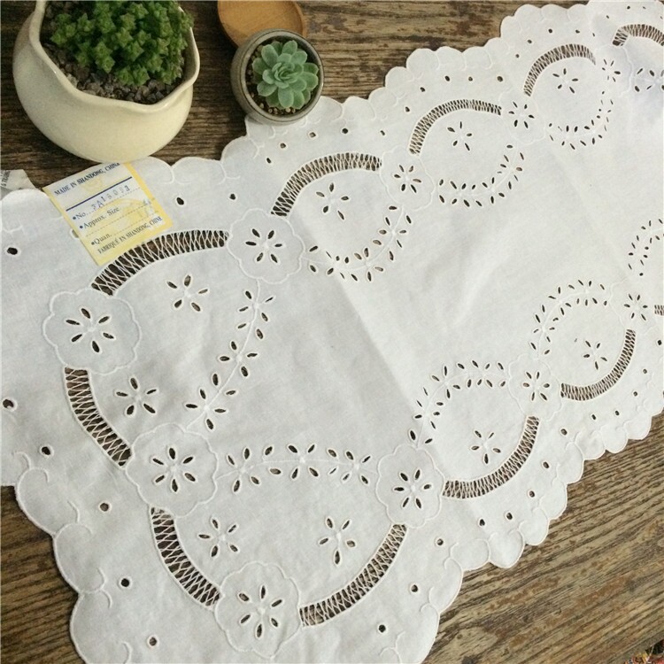 Hollow foreign trade export white cotton table runner embroidery placemat