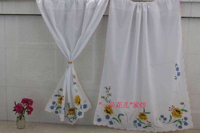 Foreign trade original single export white pastoral embroidery feng shui curtain finished curtain door curtain overall cabinet curtain kitchen half curtain