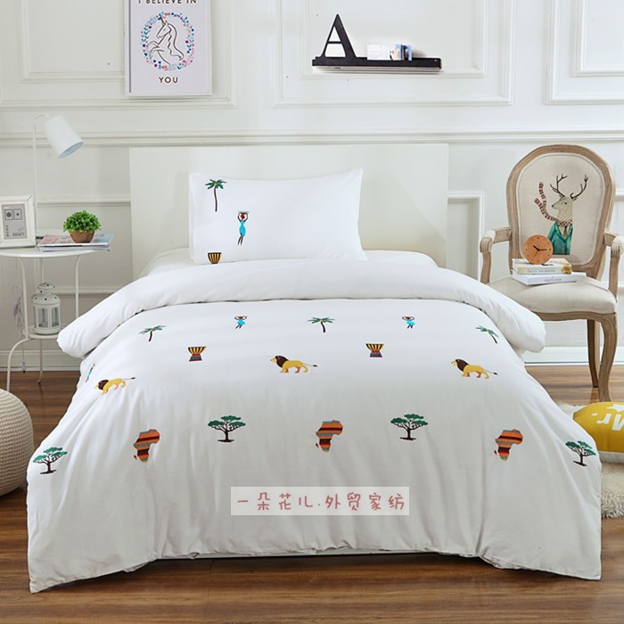 Personality ~ embroidered quilt cover single cartoon cotton embroidered cotton quilt cover pillowcase pastoral 150 180 210