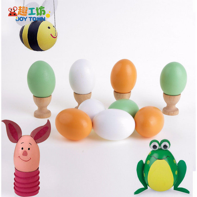 Easter Hanging Egg Diy Handmade Nursery School Children Graffiti Painted wood Imitation Fake Eggs