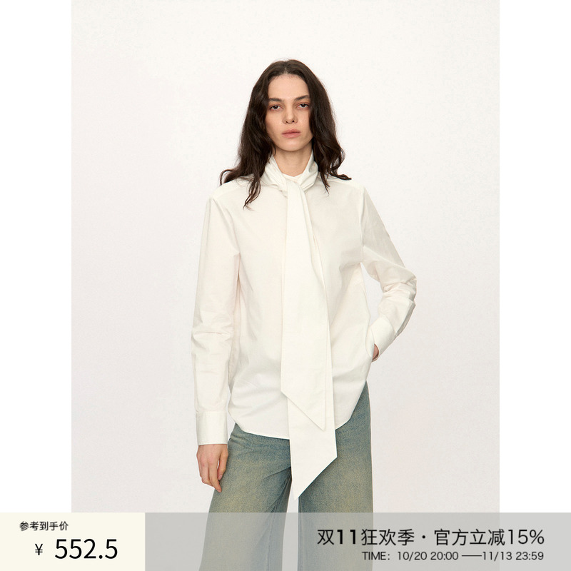 Preekend Detachable Collar Loose White/Yellow Long-Staple Cotton Pima Cotton Blend Long-Sleeve Short Shirt Preekend Detachable Collar Loose White/Yellow Long-Staple Cotton Pima Cotton Blend Long-Sleeve Short Shirt