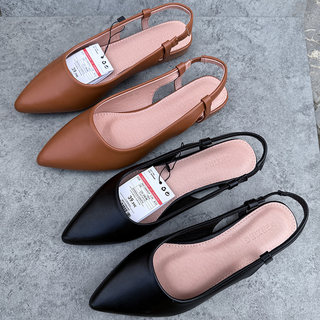 外贸大码鞋后空包头凉鞋2025新款夏季平跟欧美平底浅口舒适女鞋子