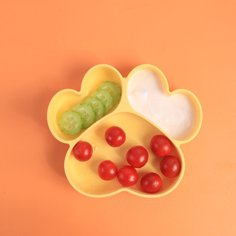 Love Clicks IKV Cat Paw Dinner Plate Baby Sucker Bowl silicone Silicone Anti-Fall Side Food Bowl Cute Children Cutlery