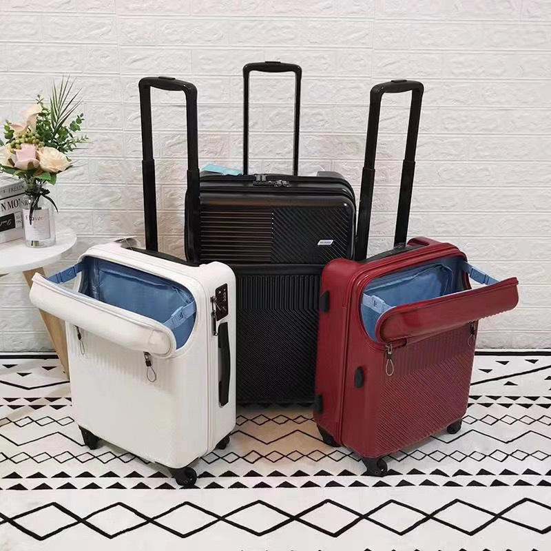 Japan front opening business boarding case 20 inch luggage small USB charging trolley case for men and women