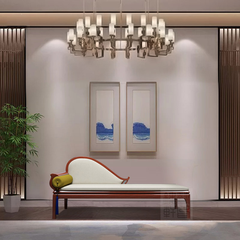 Chaise lounge new Chinese style solid wood sofa reclining chair beauty couch homestay hotel bedroom bed end stool designer furniture