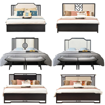 New Chinese solid wood bed light luxury simple fabric 1 85 m 2 m double bed wedding bed model house sales office furniture