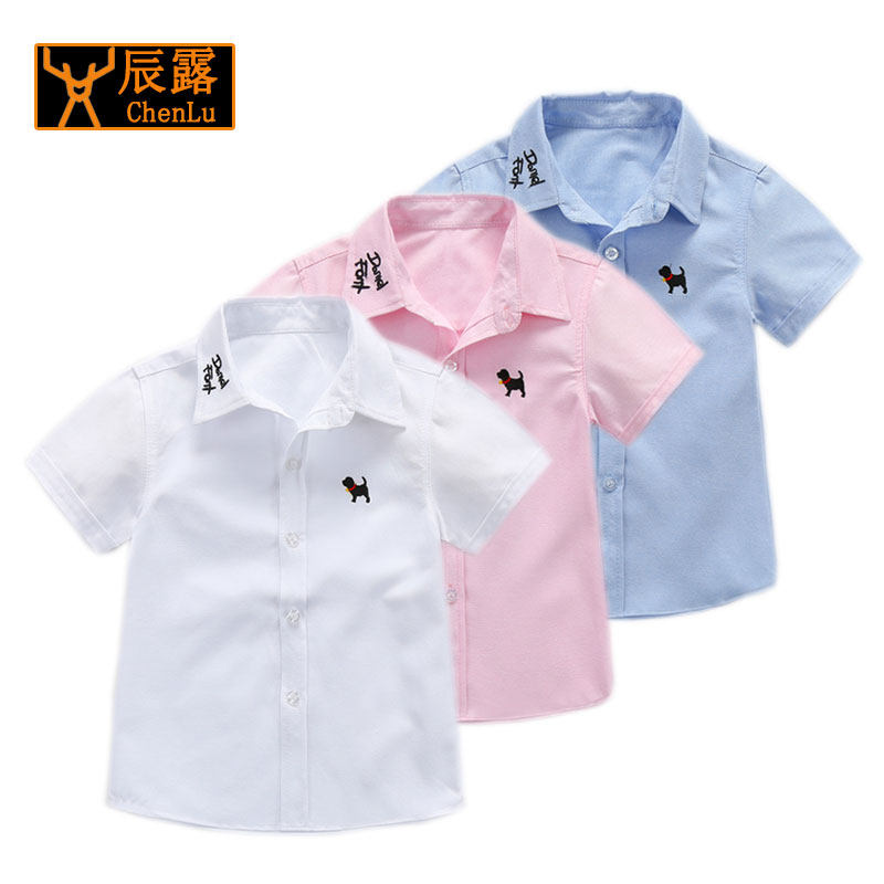 Boy shirt short sleeve spring and summer new baby children inch clothes CUHK children's school uniform performance clothes white blouses