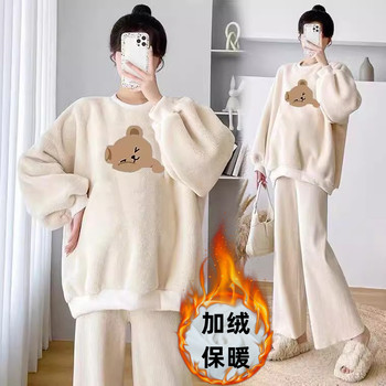 Maternity Suit for Spring and Autumn, Fashionable for Going Out, Stylish, Casual, Loose-Fitting Top, Sweatshirt, Autumn and Winter Fleece-Lined and Thickened Two-Piece Set