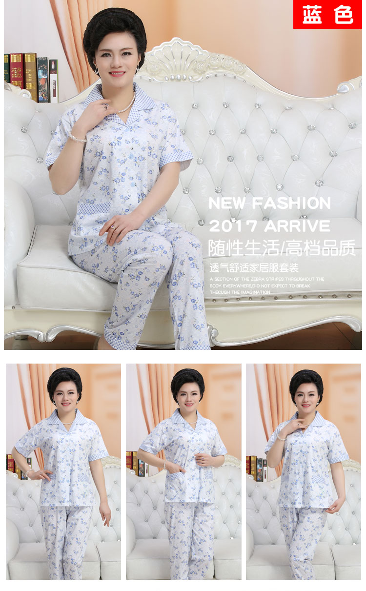 Mùa hè nam giới và phụ nữ trung niên đồ ngủ cotton ngắn tay quần kích thước lớn cardigan cha mẹ trung niên dịch vụ nhà phù hợp với