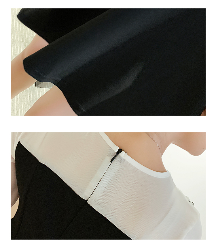 VK旗艦店 韓系高腰修身顯瘦假兩件翻領娃娃領長袖洋裝