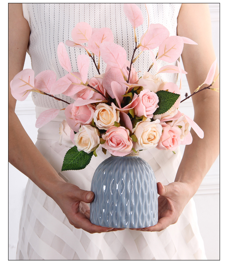 Pink Qingya emulated floral suit European-style fake flower drying bouquet dining room table TV cabinet pendulum piece home decoration