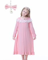 Girls Europe spring summer autumn and winter wear modal knitted cotton long princess nightgown pajamas tracksuit may outer wear