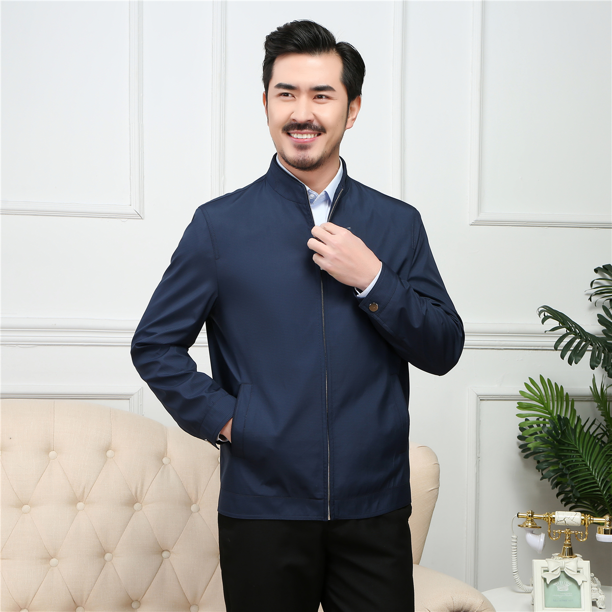 mùa xuân áo khoác mỏng mùa xuân cổ áo cha jacket trung niên người đàn ông của nam giới trung niên và già và mùa thu kích thước áo mỏng.