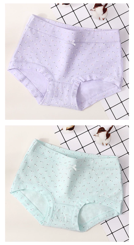 4 quần lót Fu Nilai nữ trung eo cotton thoáng khí thoải mái hoa nhỏ quần boxer 3155