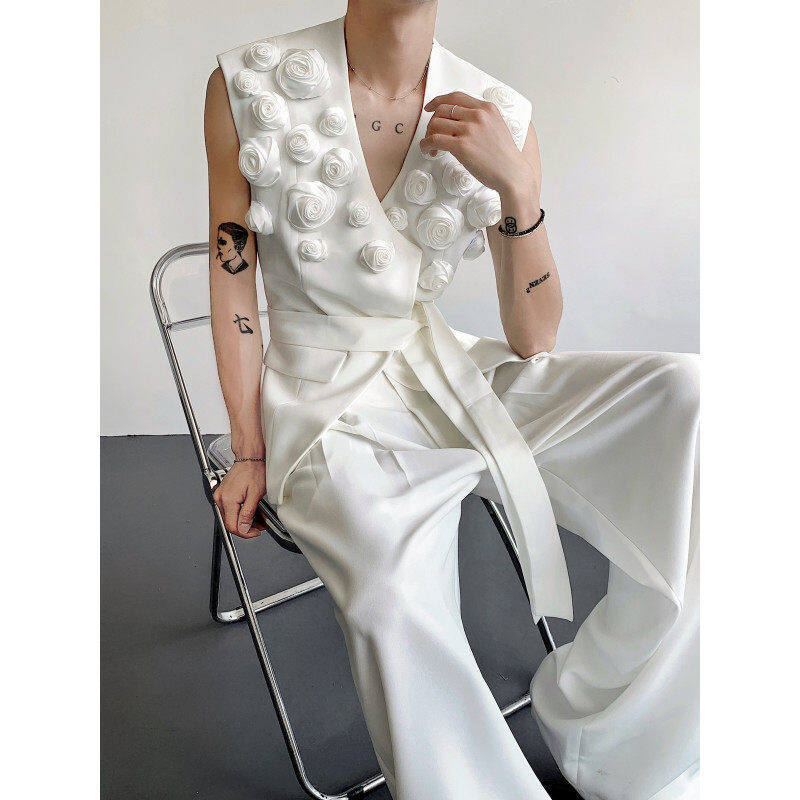 Star-Style Fashion Three-Dimensional Rose Sleeveless Blazer Vest Korean Version Cool and Versatile Evening Host Dress