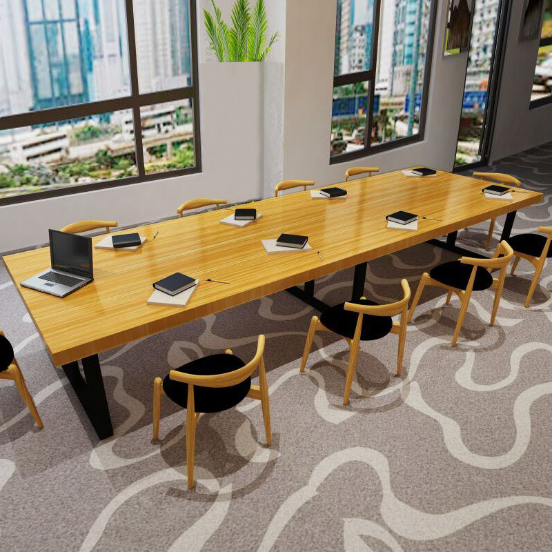 Solid wood conference table long table iron desk meeting table simple conference room table and chair negotiation table