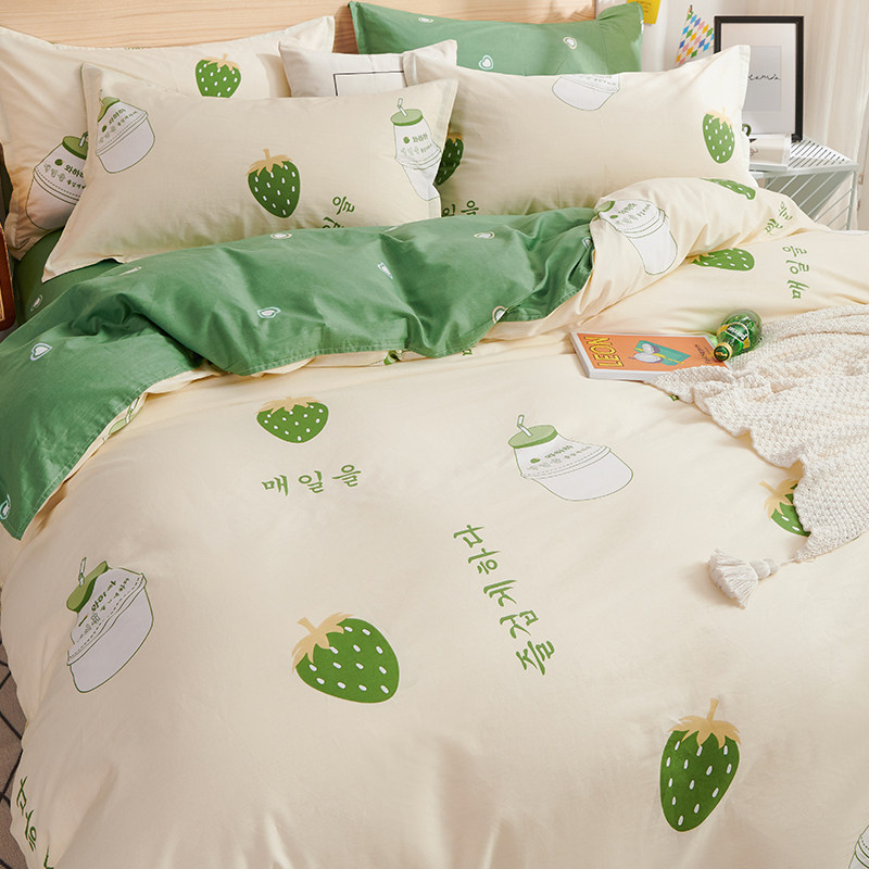 Bedding four-piece set of cotton pure cotton 100 simple sheets bed quilt cover summer student dormitory three-piece set 4