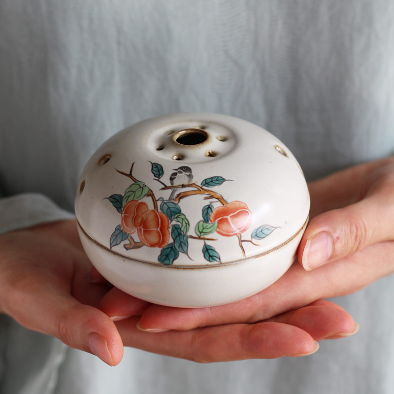 Hand-painted persimmon Ruyi Ru kiln ceramic aromatherapy furnace household indoor ring incense burner creative tea ceremony incense burner ornaments