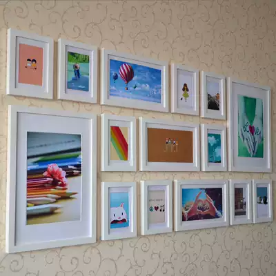 Rectangular 15-frame solid wood photo frame creative combination send cardboard picture core can print personal photos