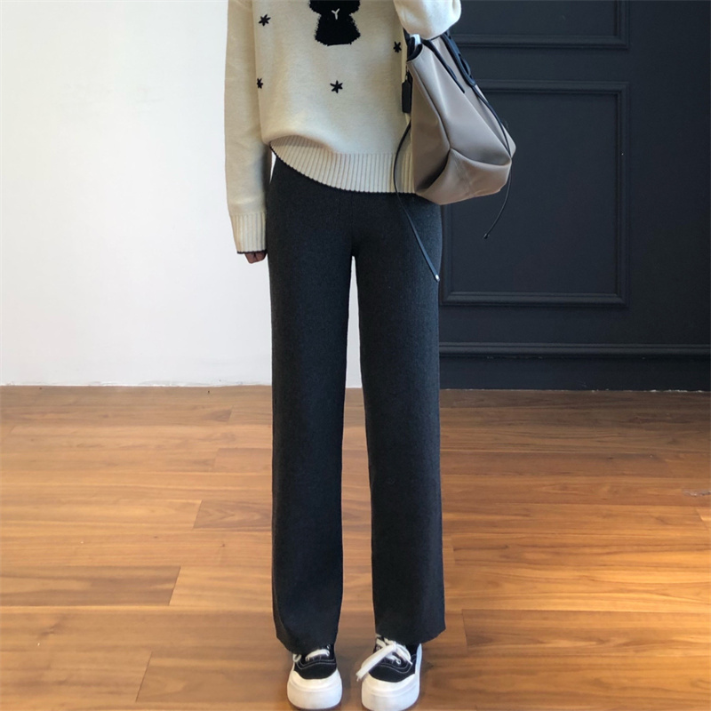 Lean wu enemy god Fairy Bamboo Pole Legs ~ Wool Knit Straight Through Broadlegged Pants Chopsticks Pants Autumn Winter Women