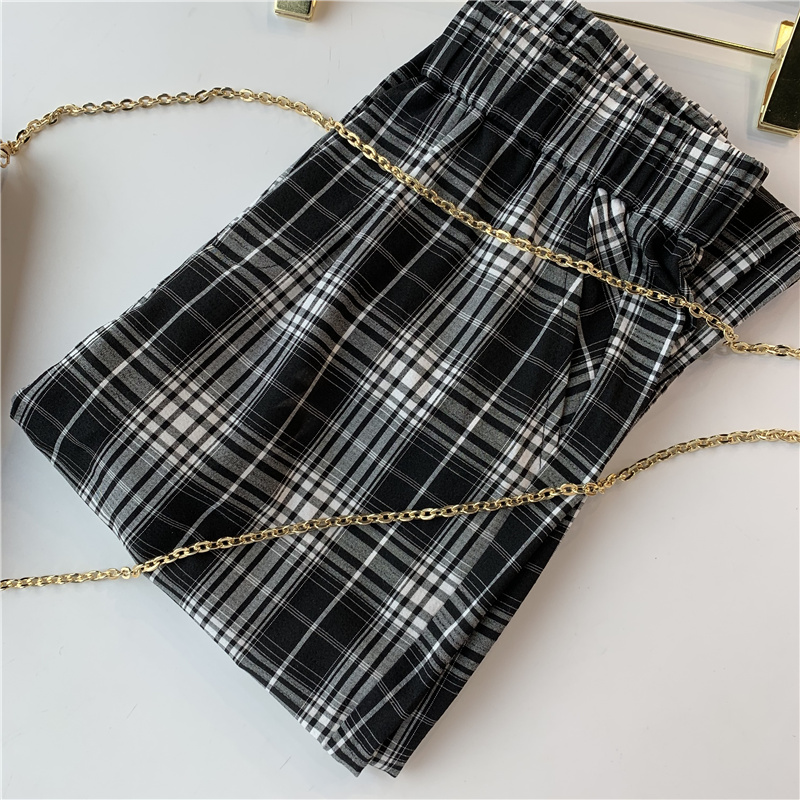 God Fairy single ~ love to no good, super anti-wrinkle display slim 100 lap tight waist cotton linen black and white plaid pants casual pants