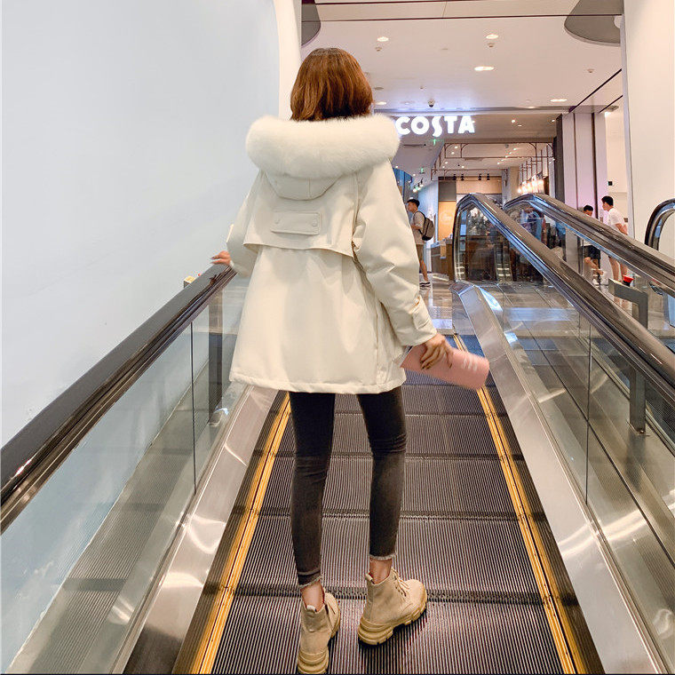 Special price Anti-Ji Qingkura Korean version white duck suede fox fur collar tooling down jacket for women's mid-winter loose thickened