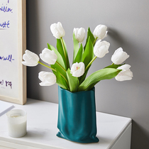 Nordic Morandi Ceramic Folds vase Living room TV cabinet Desktop Decorative Pendulum pieces Joe relocating New residence Opening gifts