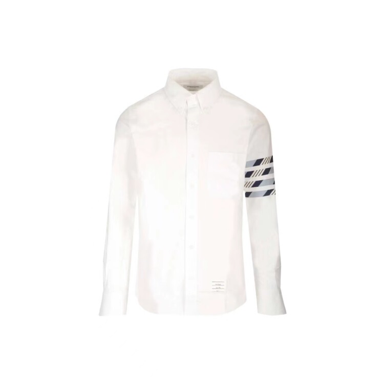 Thom Browne Men's White Classic Four-Stripe Long-Sleeved Shirt Mwl374C
