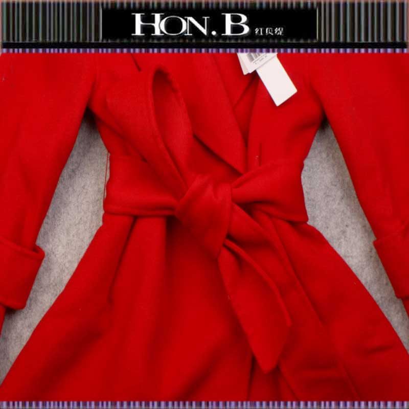 专柜正品红贝缇秋冬款100%羊毛修身双面呢大衣吊牌价3299元070