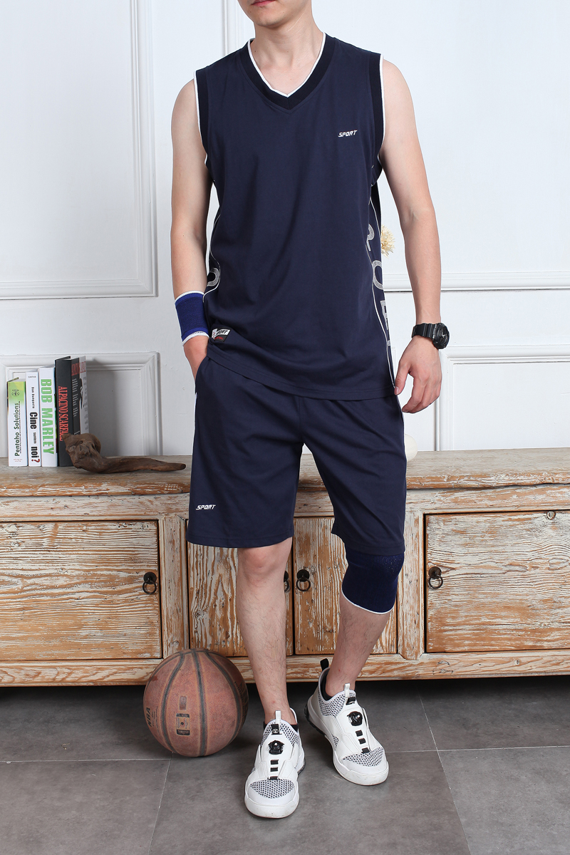 Mùa hè cotton tay áo thể thao phù hợp với quần áo thể thao nam kích thước lớn đồng phục bóng rổ thể dục giản dị chạy vest quần short - Thể thao sau quần áo chạy bộ nike