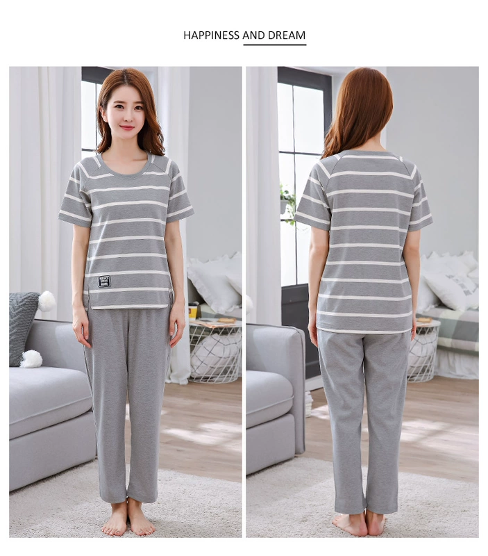 Đồ ngủ của Phụ Nữ Mùa Hè Bông Ngắn Tay Quần Nhà Dịch Vụ Bông Trung Trường của Phụ Nữ Đặt Nửa Tay Áo Phim Hoạt Hình Kích Thước Lớn giản dị