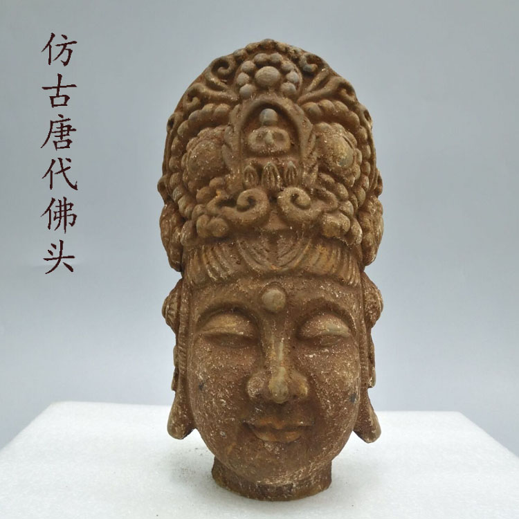 Buddha head tea house Zen decoration Antique pottery Cultural relics Replica neoclassical pottery craft Gift decoration Home accessories
