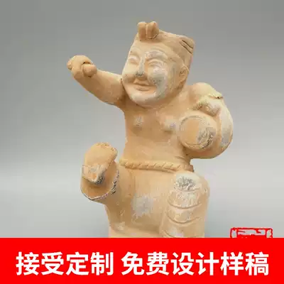 Antique pottery ornaments Han Dynasty drum rap figurines hotel decoration craft gifts decoration living room home accessories