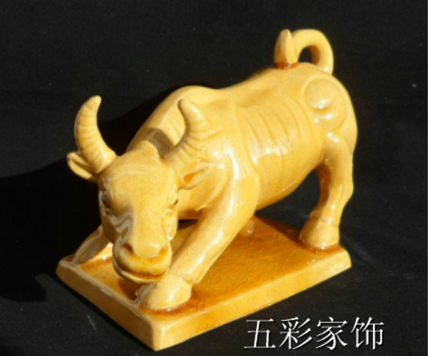 Tang Sancai Bull Earth Yellow Ceramic Bull Pendulum Pieces Pure Handicrafts Family Residence Ornaments Zodiac Bull Gift Ideas
