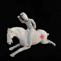 Antique pottery pottery horse ornaments polo terracotta terracotta clay crafts classical Chinese home accessories animals