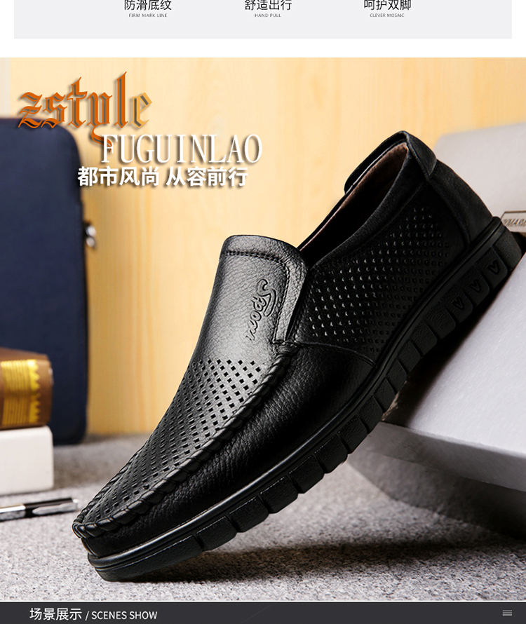 Giày nam mùa hè dép lỗ thoáng khí da nam giản dị Giày nam trung niên doanh nhân cha cha giày nam sandal nam đẹp