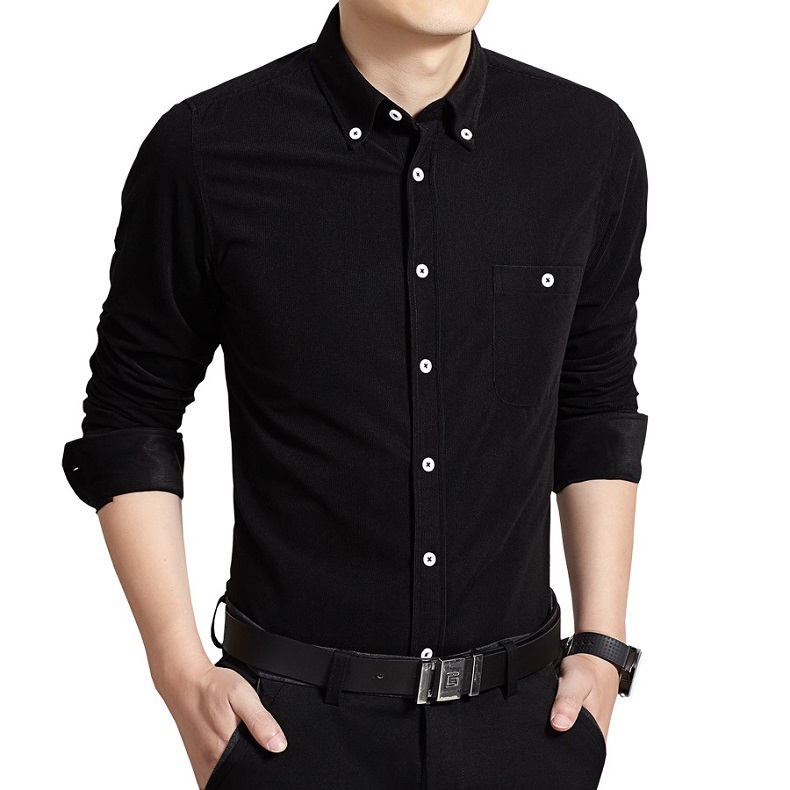 Mùa xuân và thu đông retro áo nhung dài tay nam kinh doanh tự canh tác giản dị áo sơ mi màu rắn quần áo nam áo sơ mi nam sọc