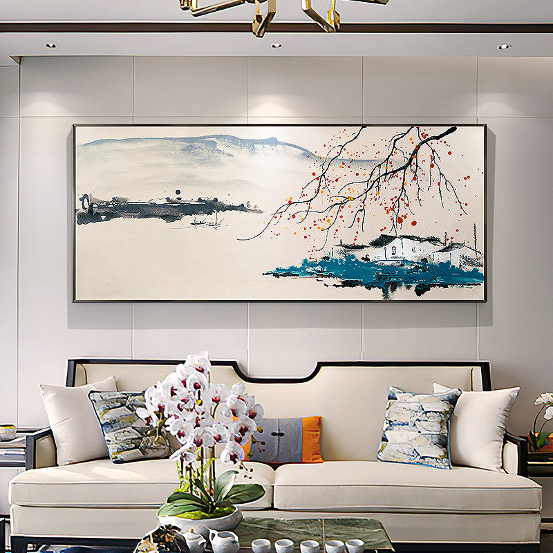 Modern minimalist living-room sofa background wall decoration painting landscape and landscape painting New Chinese hand painted oil painting Xuanguan hanging painting