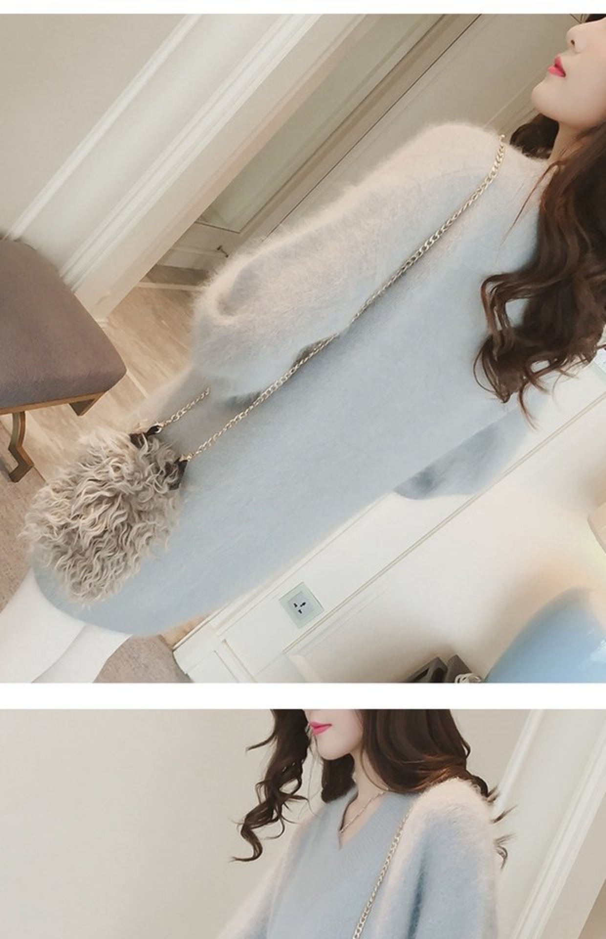 Các mẫu mùa thu đông của phụ nữ trung niên và già, mohair, váy của mẹ, cổ chữ V dày, phần dài, váy len đáy, nữ áo lẻ trung niên