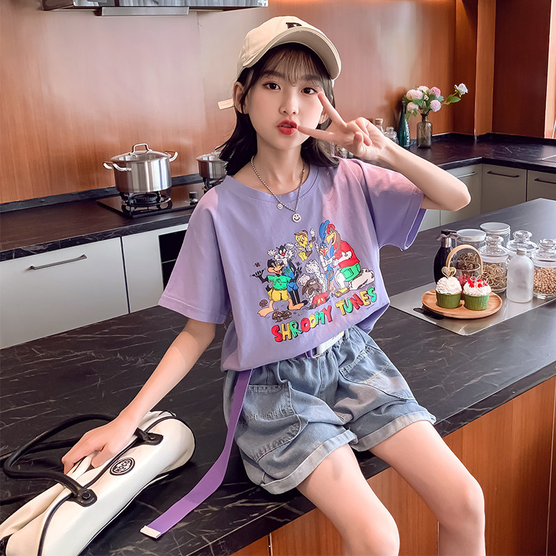 Girl Clothing Suit Children's Nets Red Ocean Faction 2022 New Summer Trendy Sports Big Children Dress Short Sleeve Girls Summer Clothes