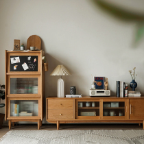 Glass meal cabinet cherry wooden style Nordic log tower corridor living room storage tea cabinet