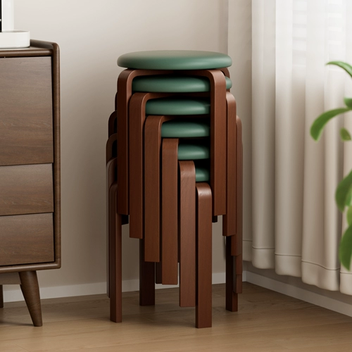 Стул из имитации цельного дерева, штабелируемый круглый табурет, бытовой, прочный и долговечный, скамейка с мягким покрытием, простой обеденный стол для гостиной, запасной высокий табурет