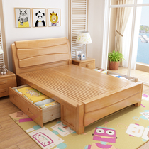  Solid wood bed 1 2m single bed 1 35m small apartment 1 5m childrens bed Modern minimalist 1 8m box frame bed