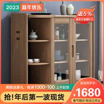 All solid wood sideboard modern minimalist tea cabinet Nordic home pure solid wood wall locker storage glass cabinet