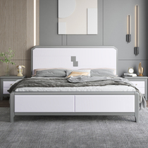  Modern simple solid wood bed Master bedroom double 1 8 meters 1 5 economical light luxury white storage wedding bed Oak furniture