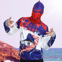 Summer mens large size sunscreen fishing suit Sunscreen suit Breathable quick-drying light top Long sleeve hooded fishing suit