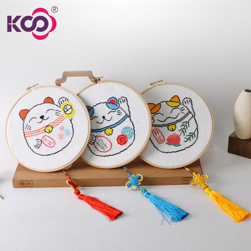 KS room Cross embroidered 2019 wire embroidered without mounting round cartoon small pendant simple and embroidered luck and cat