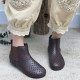 ເກີບໜັງແທ້ retro hollow women's sandals flat sleeve slip-on short boots toe layer cowhide sandals handmade soft sole breathable