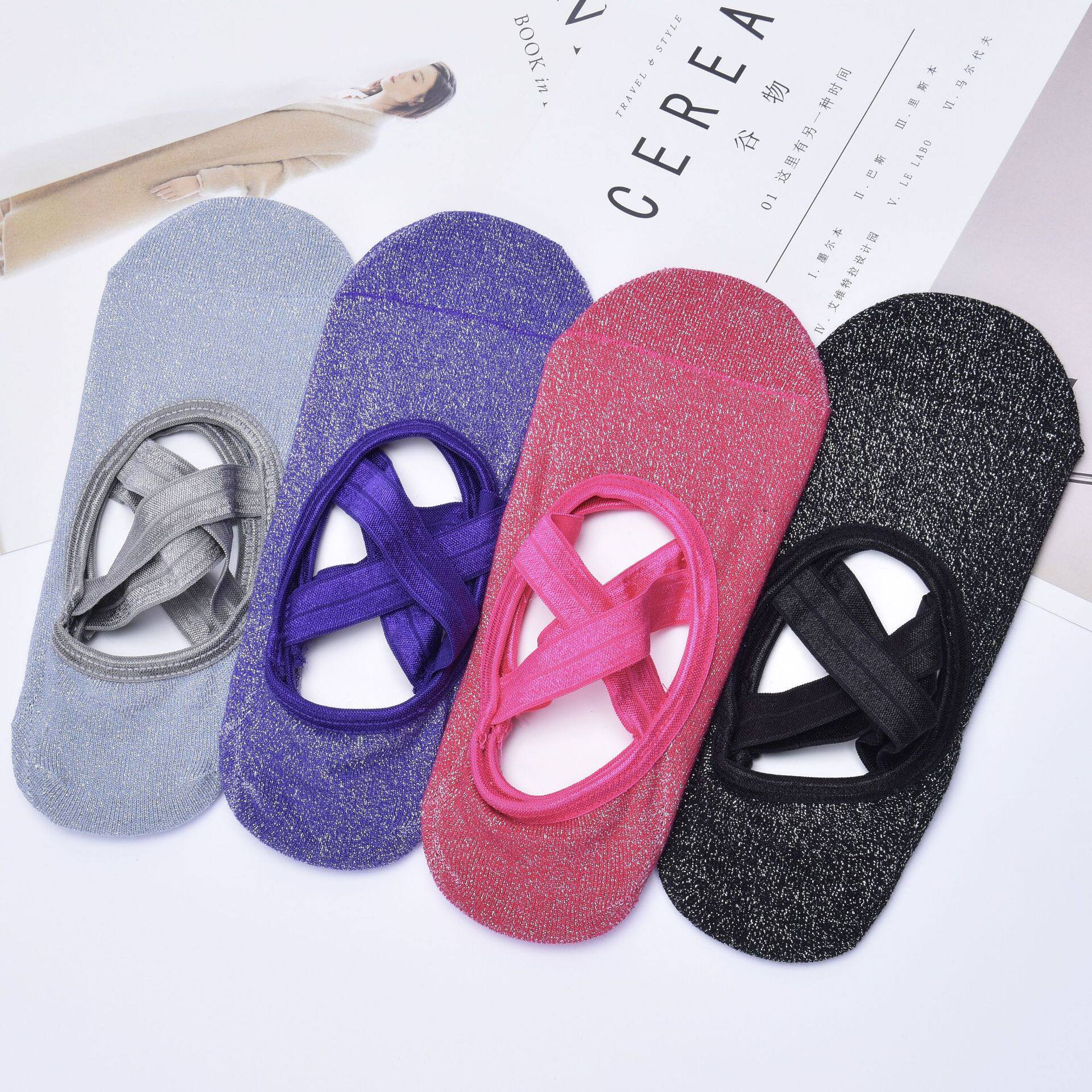 Yoga Socks Silver Silk Yoga Socks Anti-Slip Back Round Head Cross Strap Dance Socks Customize A Generation Hair 